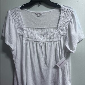 Lucky Brand White Crochet Square-Neck Tunic Top